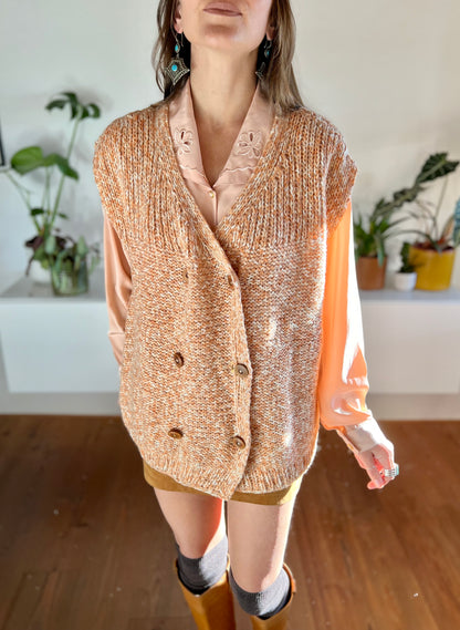 1970's vintage peach and cream oversize knit sweater vest