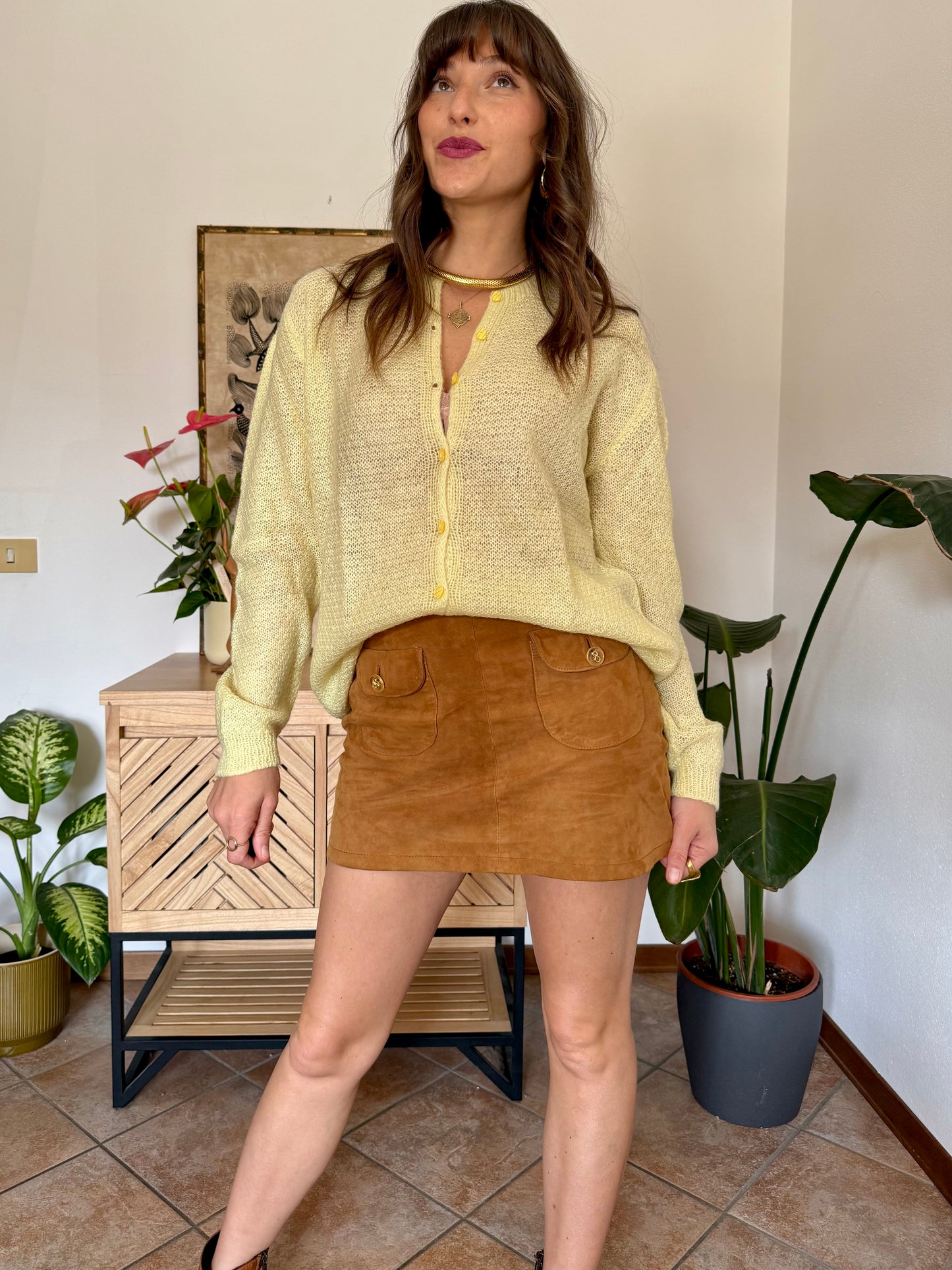 1960’s vintage hand knit butter yellow light weight wool cardigan