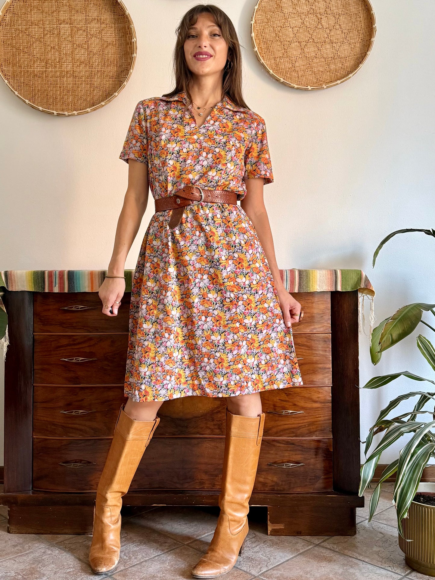 1960’s vintage multicolor pastel micro floral print midi dress
