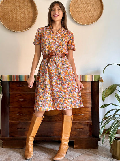 1960’s vintage multicolor pastel micro floral print midi dress