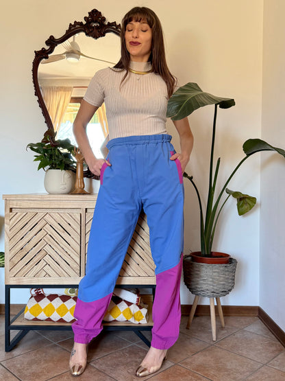1990’s vintage blue and fuchsia wind breaker pants