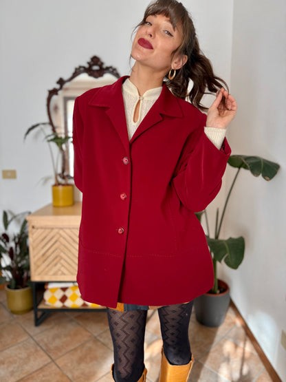 1970’s vintage oversize dark cherry red blazer with stitched detailing