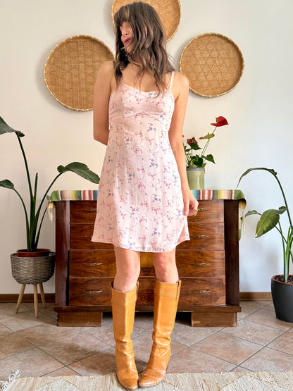 1990’s vintage powder pink slip dress with floral print