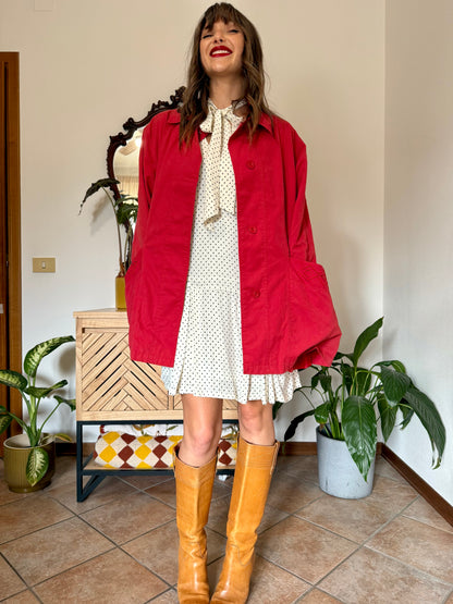 1990’s vintage cherry red chore coat with diamond embroidered detailing
