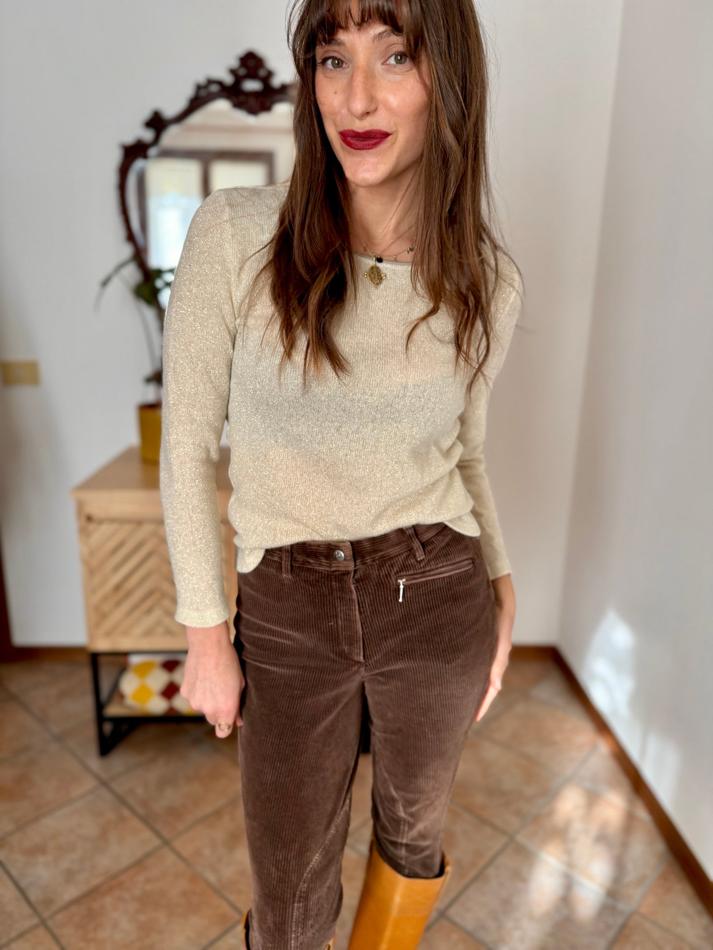 Y2k vintage cream Angora and wool blend pullover with golden thread woven throughout