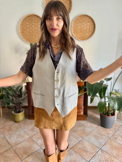 1970's vintage oversize square silver texture vest
