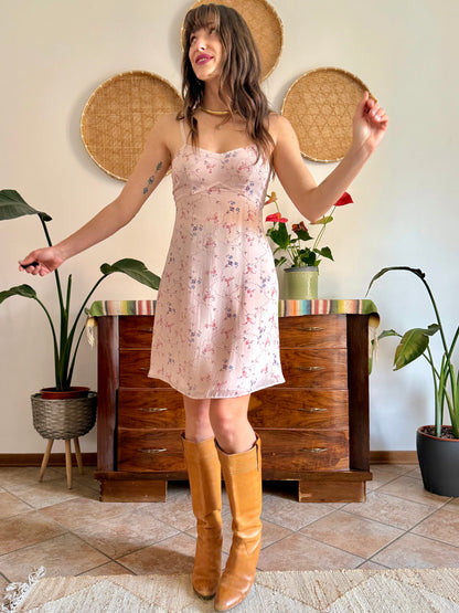 1990’s vintage powder pink slip dress with floral print