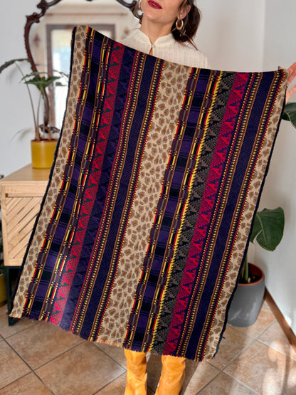 1970’s vintage multicolour wool scarf with mixed woven patterns