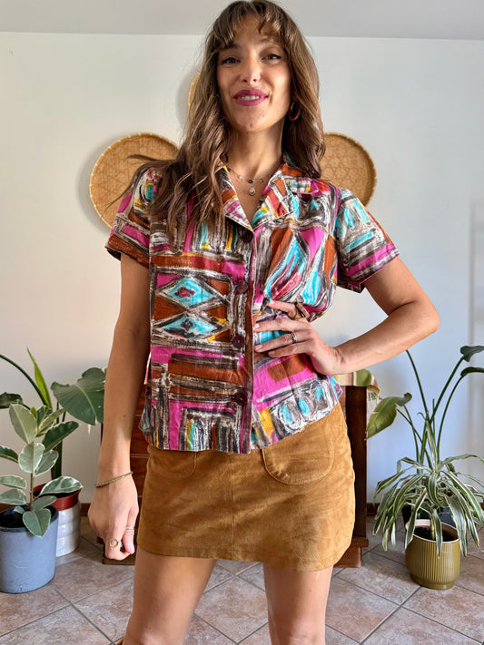 1970’s vintage multicolor geometric print blouse