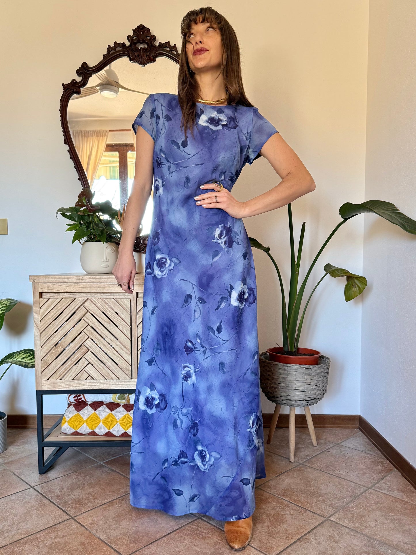 1990’s vintage multi-tonal blue floral maxi dress