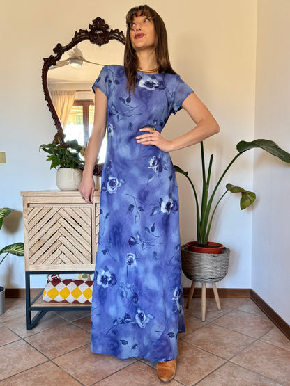 1990’s vintage multi-tonal blue floral maxi dress