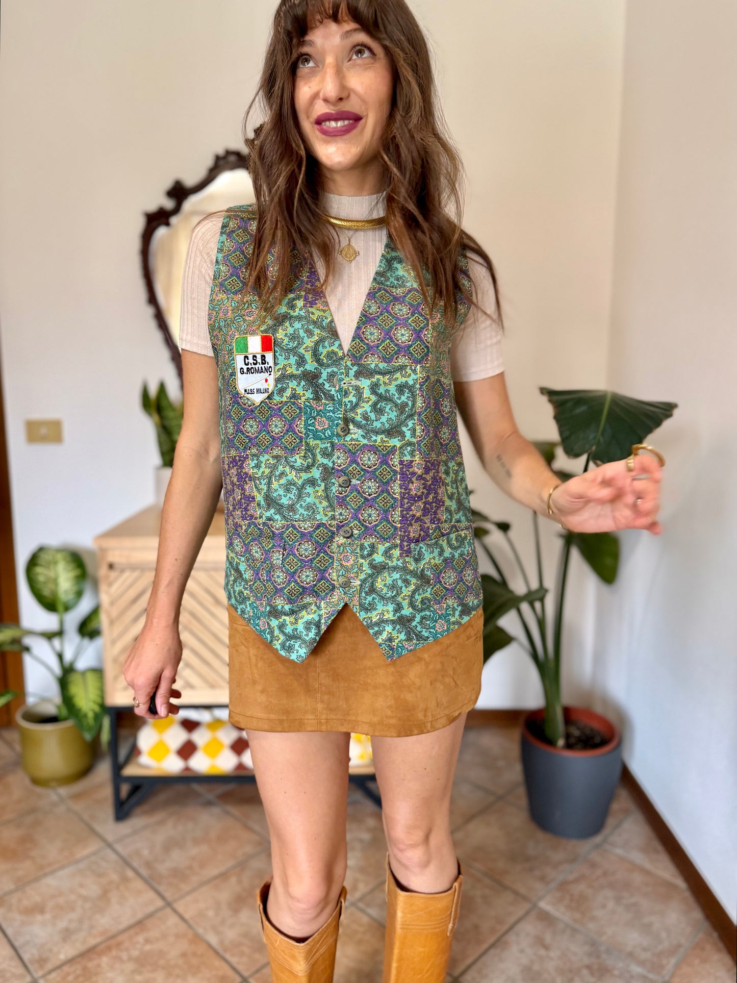 1970’s vintage turquoise, yellow and purple paisley vest