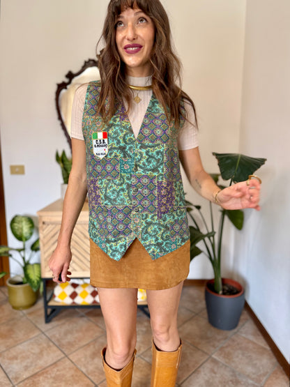 1970’s vintage turquoise, yellow and purple paisley vest