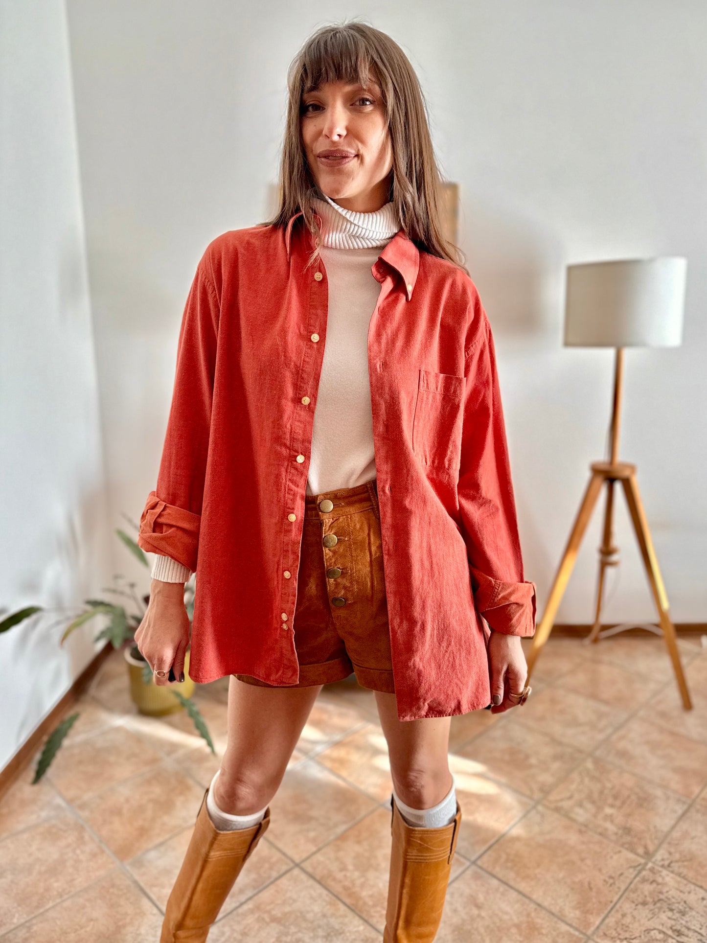 1970's vintage orange textured oversize shirt