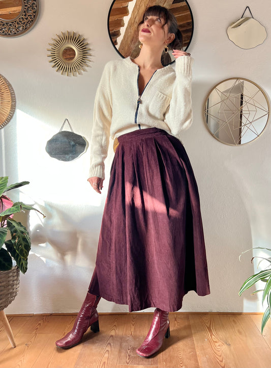 1970's vintage burgundy corduroy maxi skirt