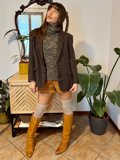 1990's vintage cashmere, wool and silk blend chocolate brown and blue blazer