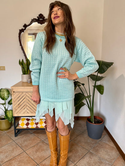 Y2k vintage light turquoise and silver wool blend  cable knit pullover