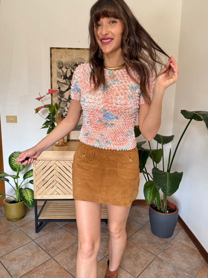 1990’s vintage pink, peach and blue crinkle top