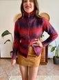 1990’s vintage purple and fucsia double zip mock neck wool cardigan