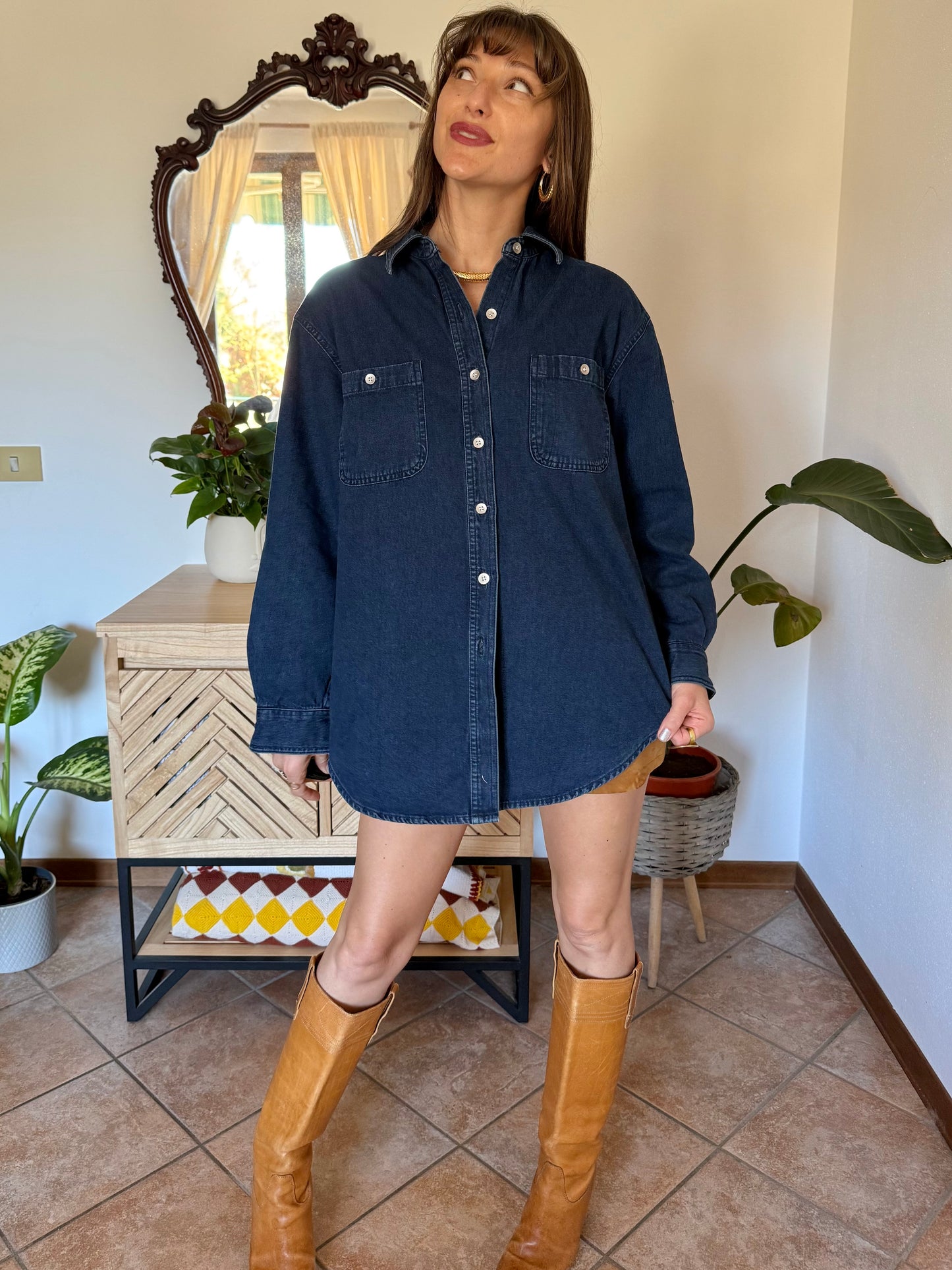 1990’s vintage thick dark denim shirt with metallic buttons
