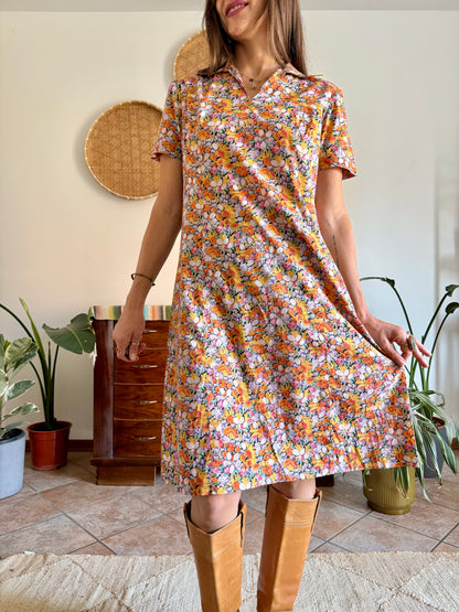 1960’s vintage multicolor pastel micro floral print midi dress