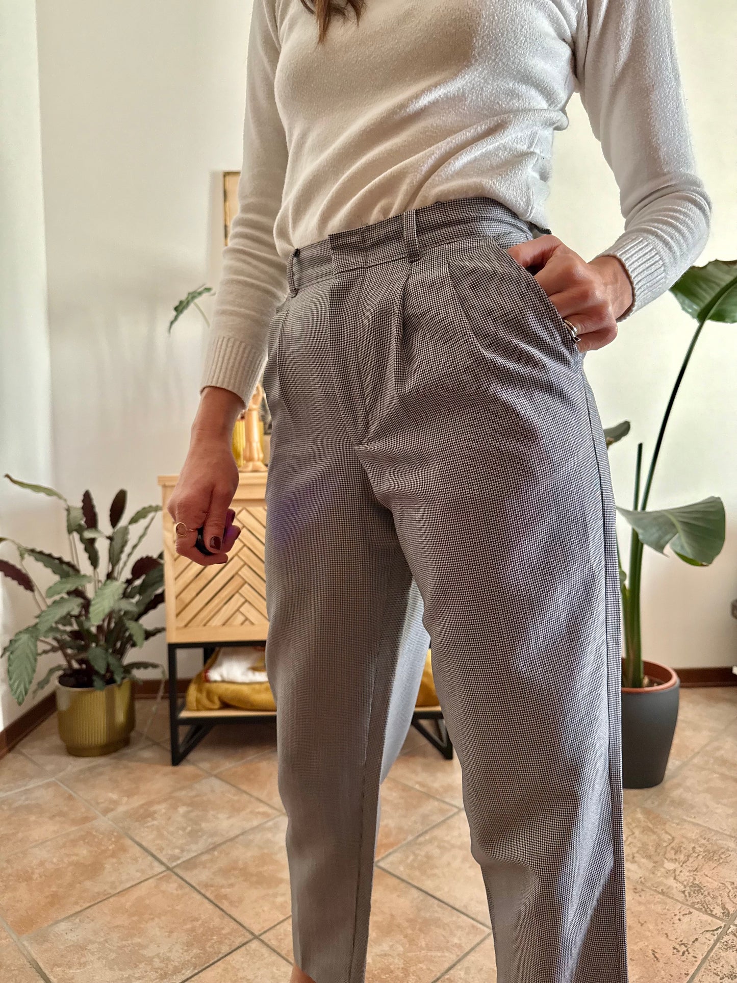 1970's vintage tailored micro houndstooth pattern trousers