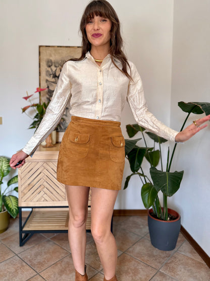 1990’s vintage cream raw silk textured blouse with mother of pearl buttons