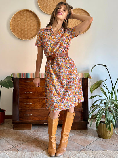 1960’s vintage multicolor pastel micro floral print midi dress
