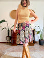 Y2K vintage burgundy, tan and black geometric print midi skirt
