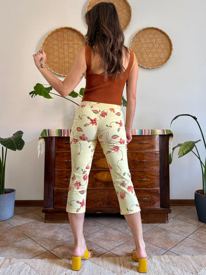 1990's vintage yellow and orange floral capri pants