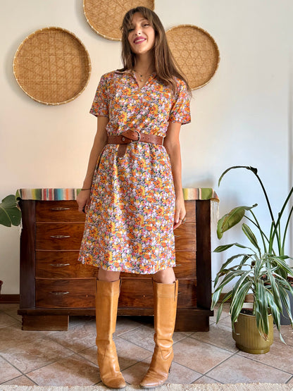1960’s vintage multicolor pastel micro floral print midi dress