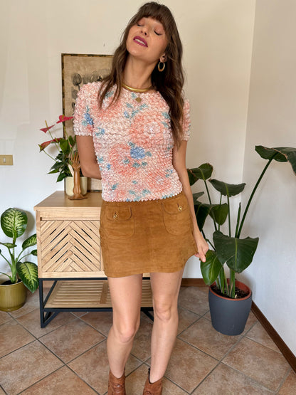 1990’s vintage pink, peach and blue crinkle top