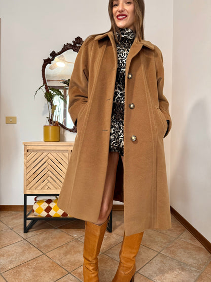 1970’s vintage tan wool overcoat with oversize button details