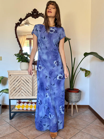 1990’s vintage multi-tonal blue floral maxi dress