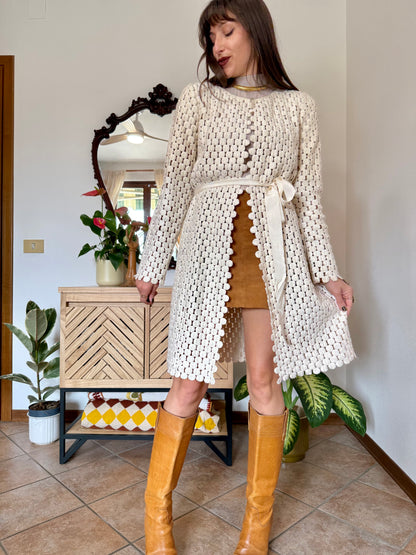 1970’s vintage cream crochet polka dot coat