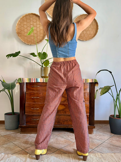 1990’s vintage chocolate brown and pink stripe woven wide leg trousers
