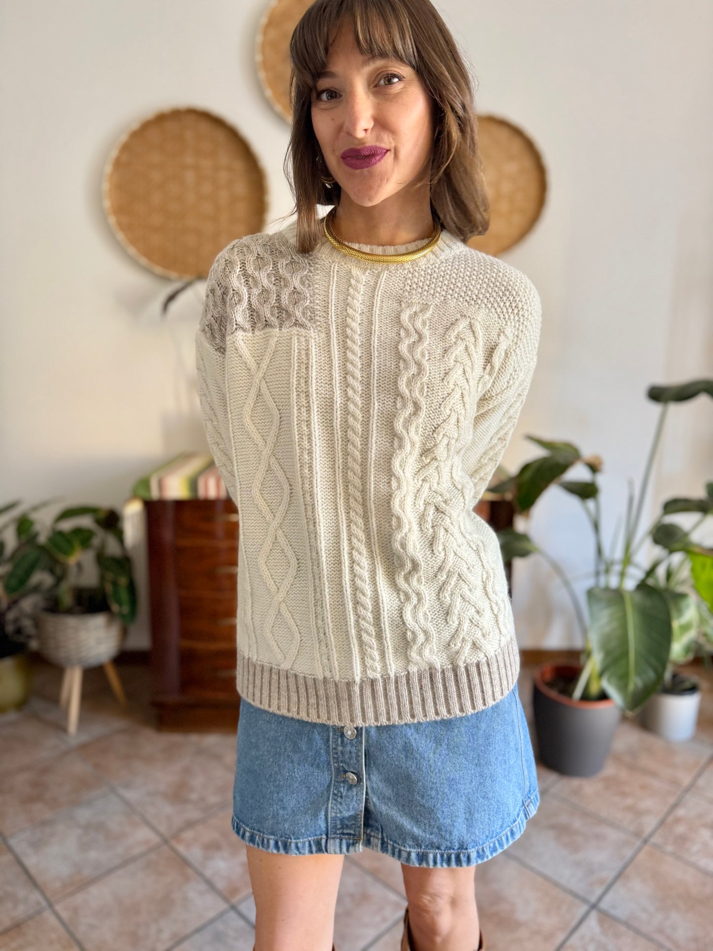 Y2k vintage new with tags cream wool and alpaca blend cable knit pullover