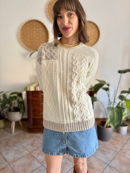 Y2k vintage new with tags cream wool and alpaca blend cable knit pullover