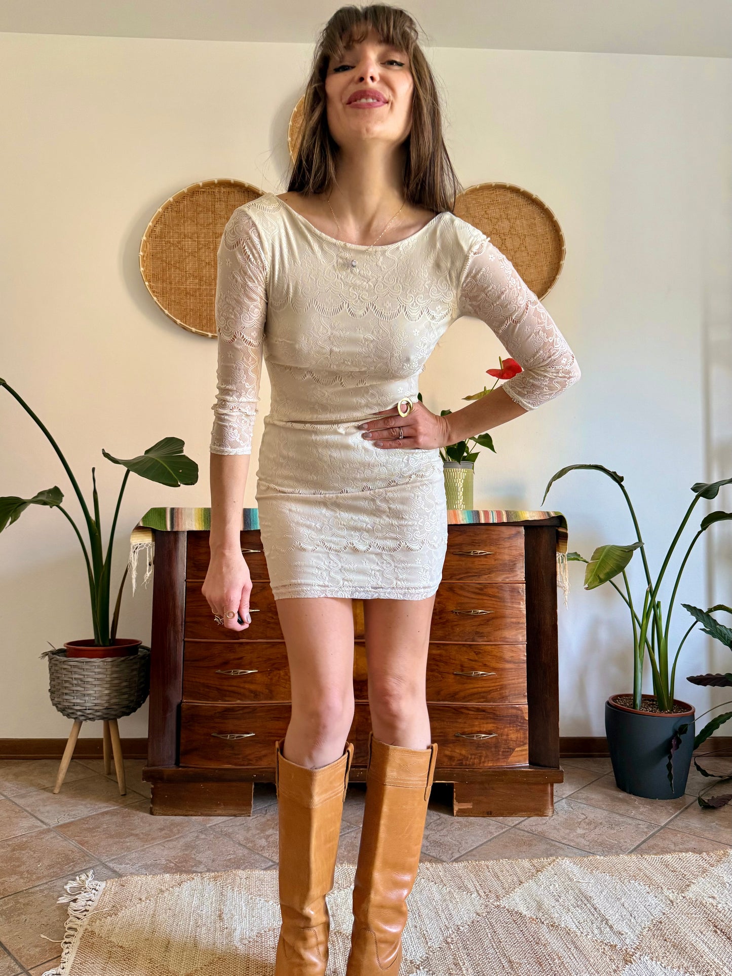 Y2K vintage cream bodycon mini dress
