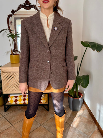 1960’s vintage mauve tweed wool blazer with cloisonné pin