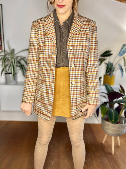 1970's vintage burgundy and brown oversize plaid wool blazer