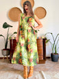 1990's vintage green and burgundy safari print maxi dress