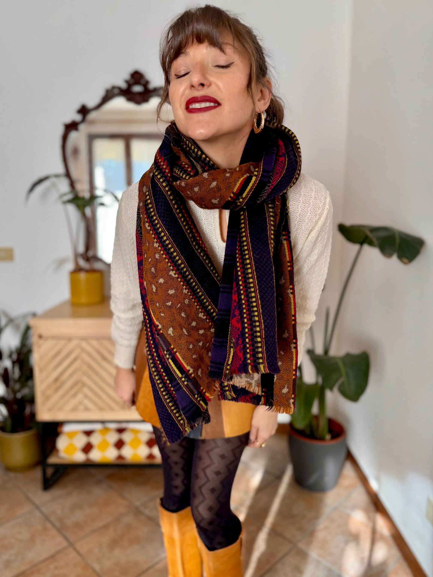 1970’s vintage multicolour wool scarf with mixed woven patterns