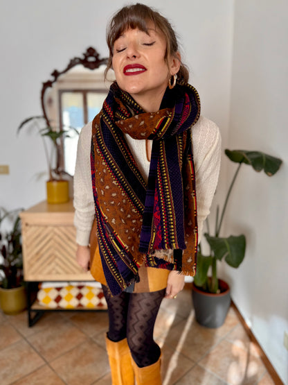 1970’s vintage multicolour wool scarf with mixed woven patterns