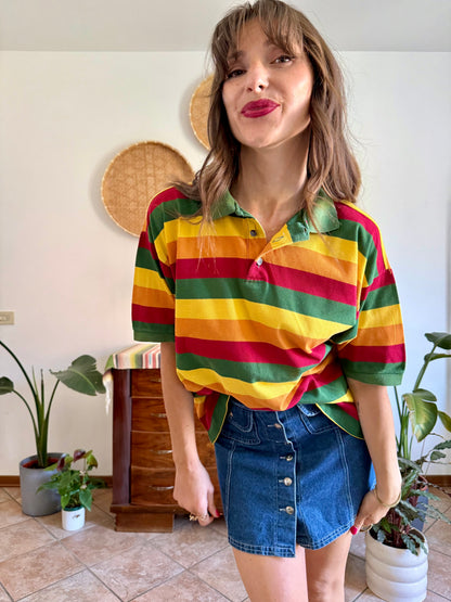 1990’s vintage red, yellow and green stripe polo