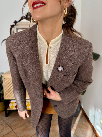 1960’s vintage mauve tweed wool blazer with cloisonné pin
