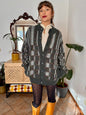 1970’s vintage grey cardigan with burgundy and yellow knit geometric pattern