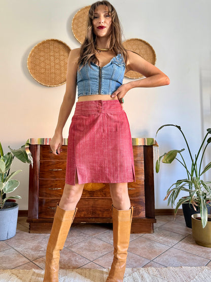 1990's vintage red and white pin stripe textured mini skirt