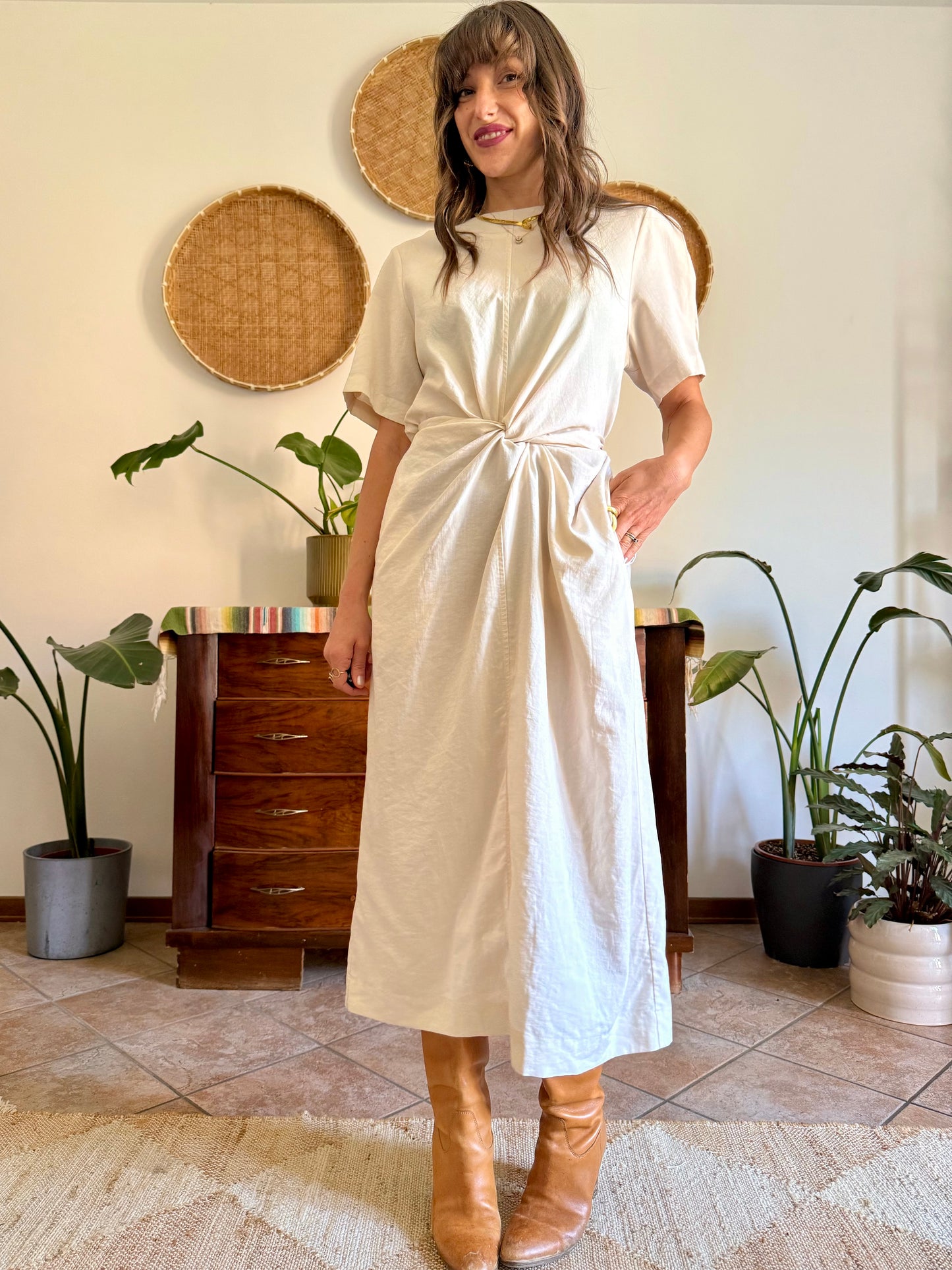 1990’s vintage cream gathered detail maxi dress