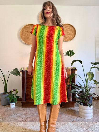 1970’s vintage multicolour tie die effect midi dress